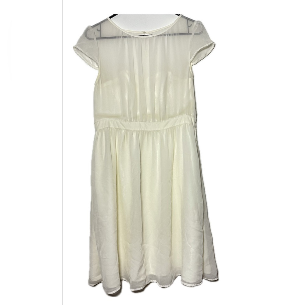 Tevolio off white Sheer Cap Sleeve‎ elegant Dress Size 8 Effortless Chic A Line
